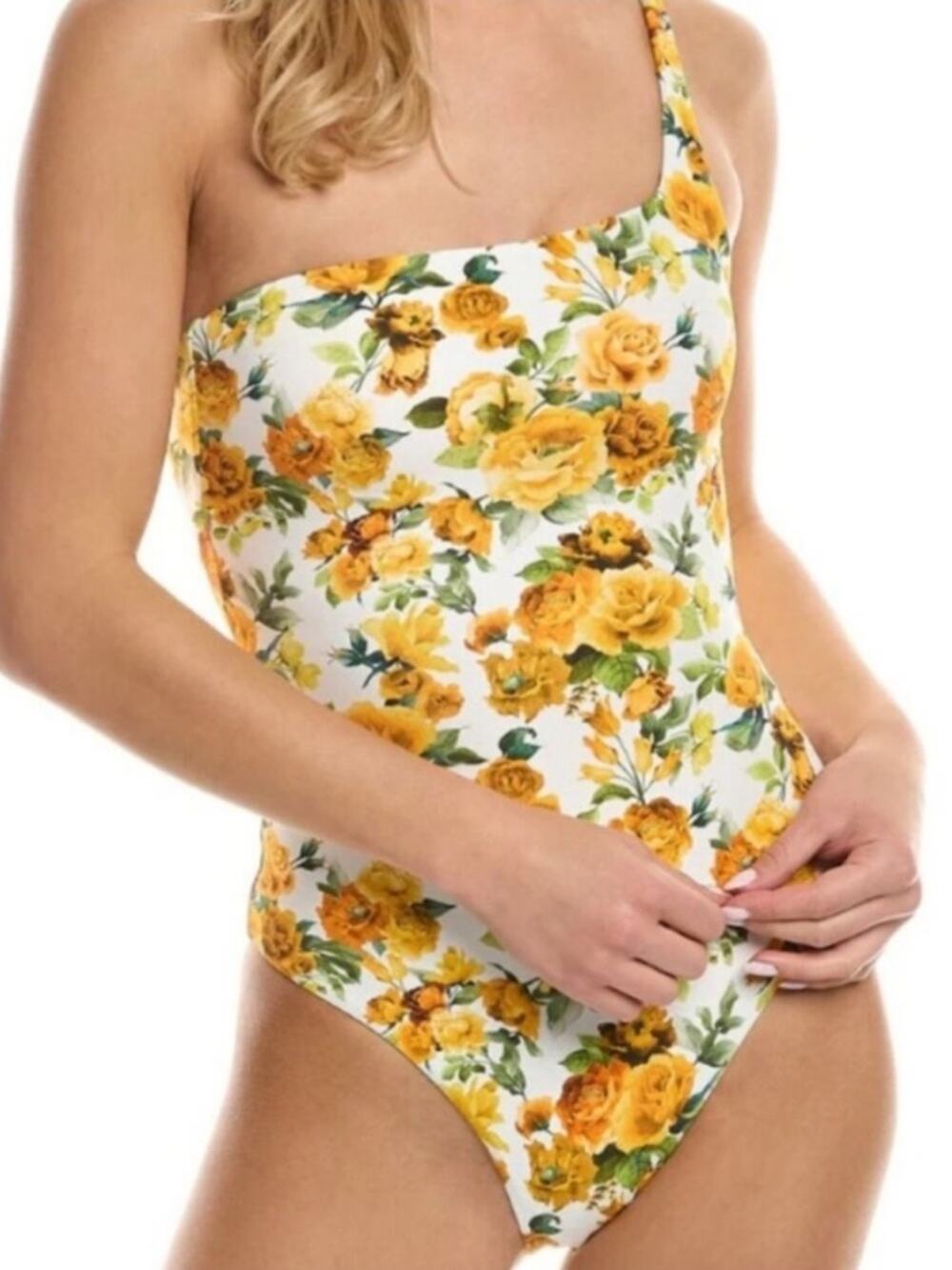 Onia Wren One Piece Swimsuit Yellow Green Floral One Shoulder Eden size medium